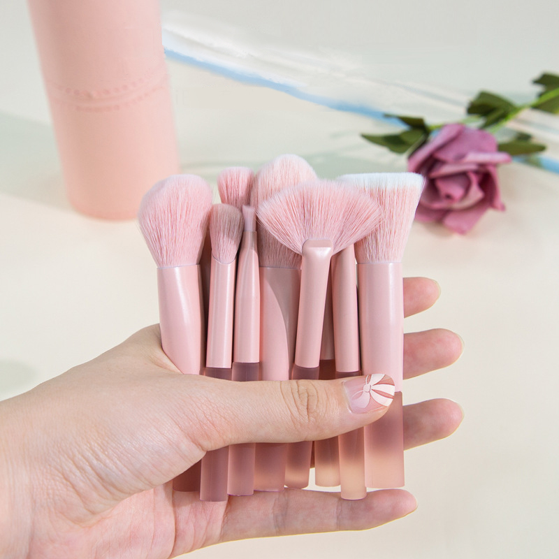 DailyQueen 10 Pcs Mini pink Oriental Cherry Travel Fibre Makeup Brush Portable Cosmetic Makeup Foundation Brush Set