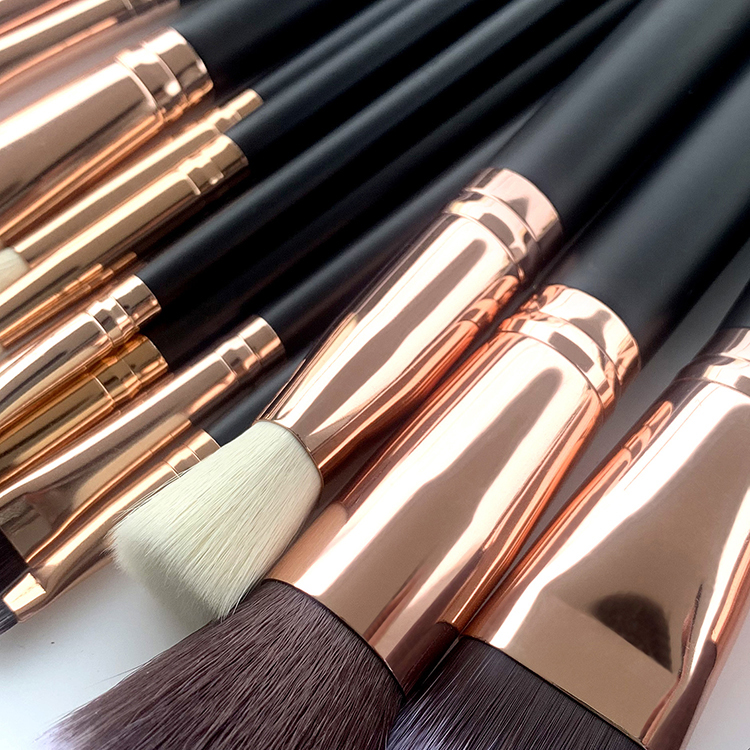 Wholesale 15-Piece Eco-Friendly Coffee Makeup Brush Set High Quality Fan Brushes Face Cheek Lips Eyebrow Pencil Mascara