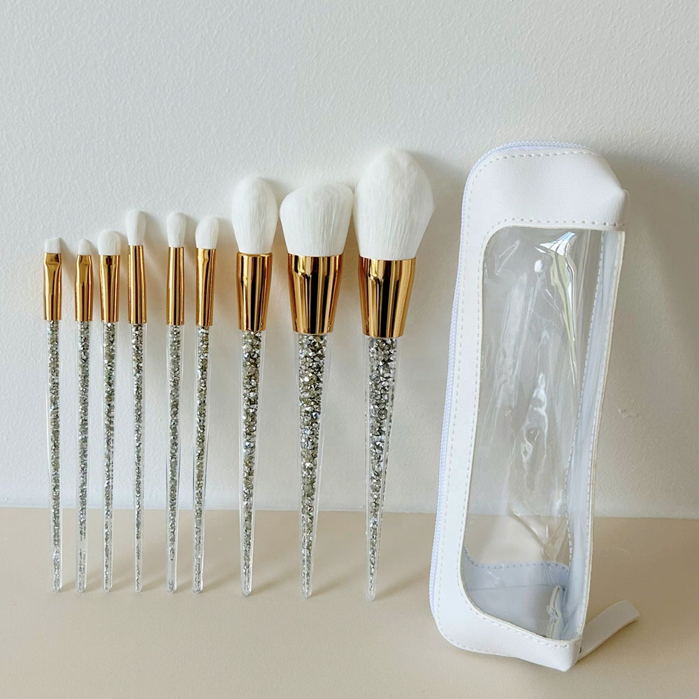 9pcs Glitter Bling Makeup Brushes Set Silver Sparkling Halloween Low Moq Quilted Make up Brush Set Wholesale Custom Logo Tools
