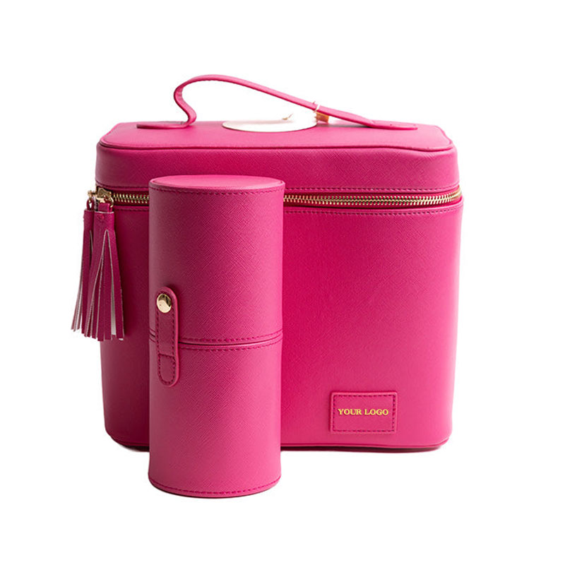 Luxury 2pcs Set Travel Cosmetics Organizer Toiletrie Bag Pu Leather Cosmetic Brush Storage Box
