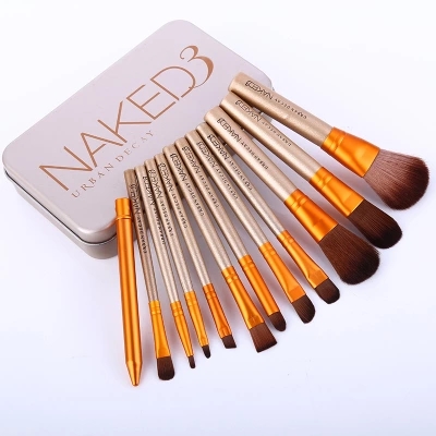 Portable Metal Box 12 Pieces Makeup Brushes for Daily Beauty Wood Handle Makeup Brush Set with Original LOGO