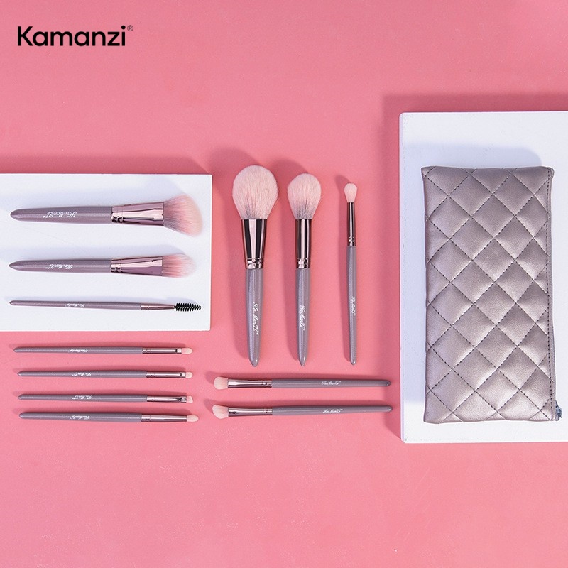 12-Piece Custom Logo Makeup Brush Set with Kabuki Powder &amp; Foundation Blending Synthetic Animal Hair Brushes for Face Use