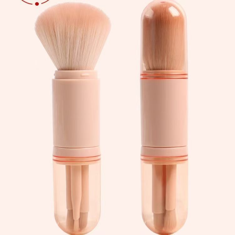 Portable 4-in-1 Soft Synthetic Hair Mini Makeup Brush Set Blush Eyeshadow Lip Concealer for Face Application Travel-Friendly