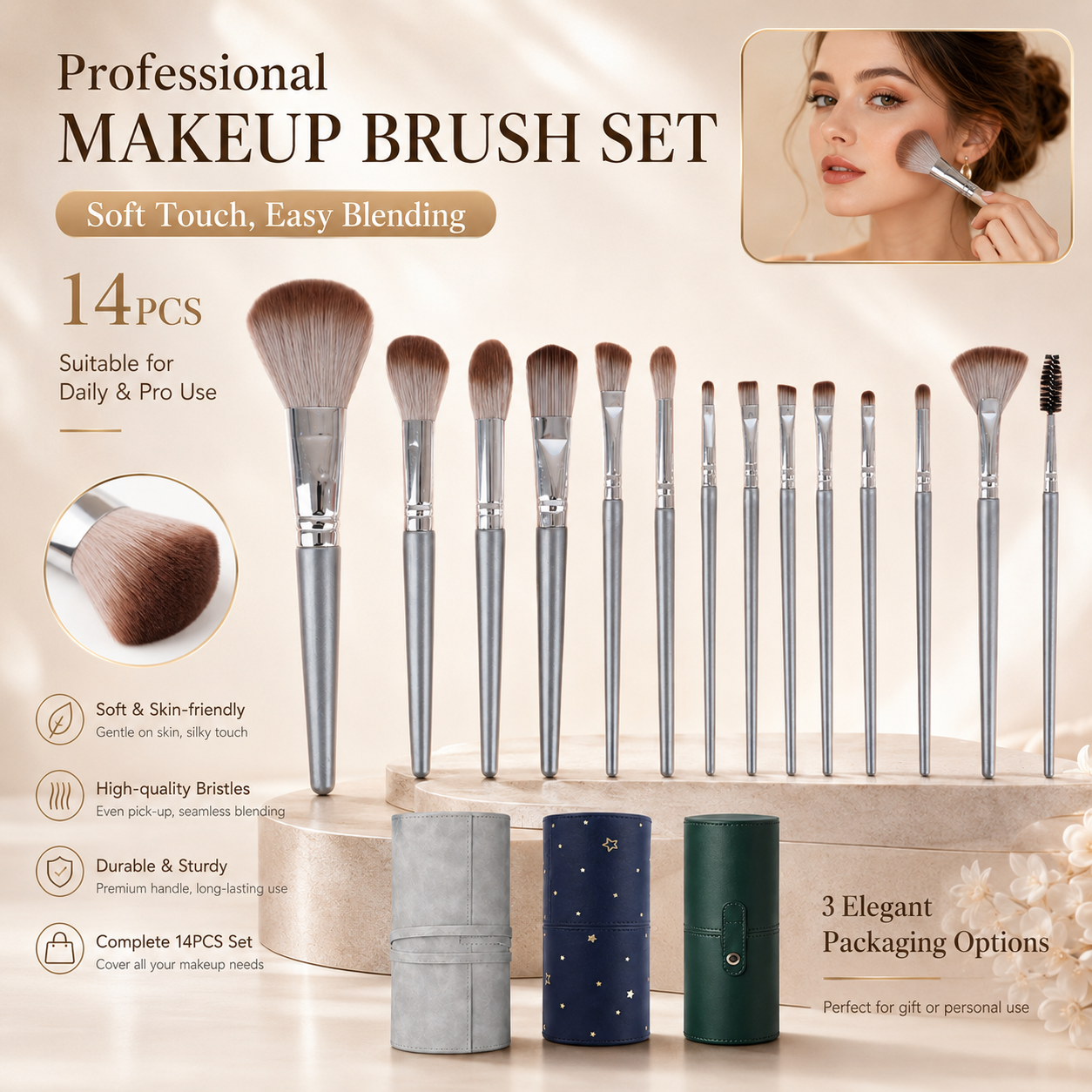 Luxury Portable 14Pcs Synthetic Hair OEM Professional Makeup Brushes With 3 Packaging Options Makeup Brush Set