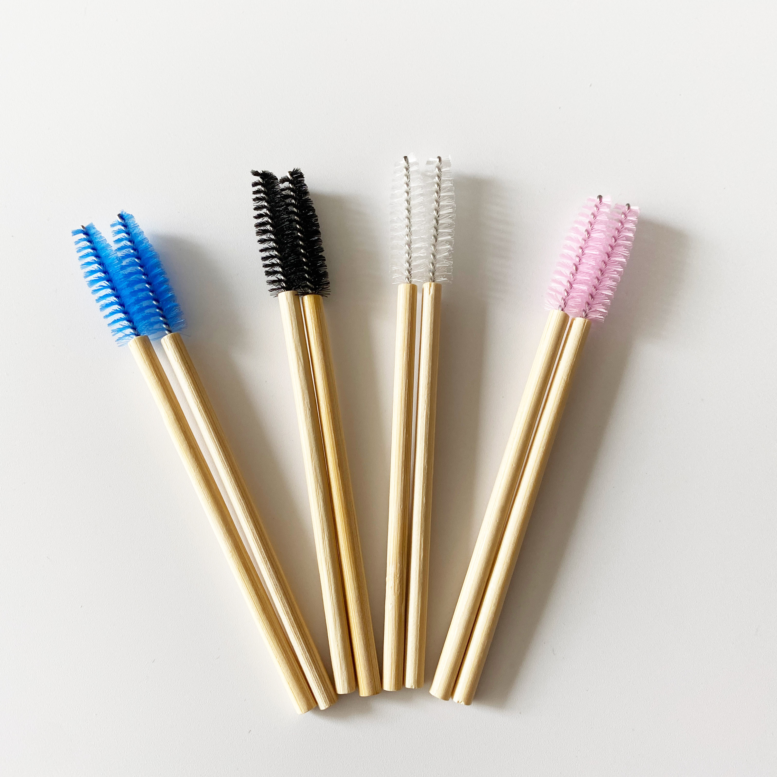 Eco-friendly Bamboo Handle Eyelash Mascara Wand 50pcs/Bag Applicator Makeup Tool Disposable Makeup Brush with Nylon Brush