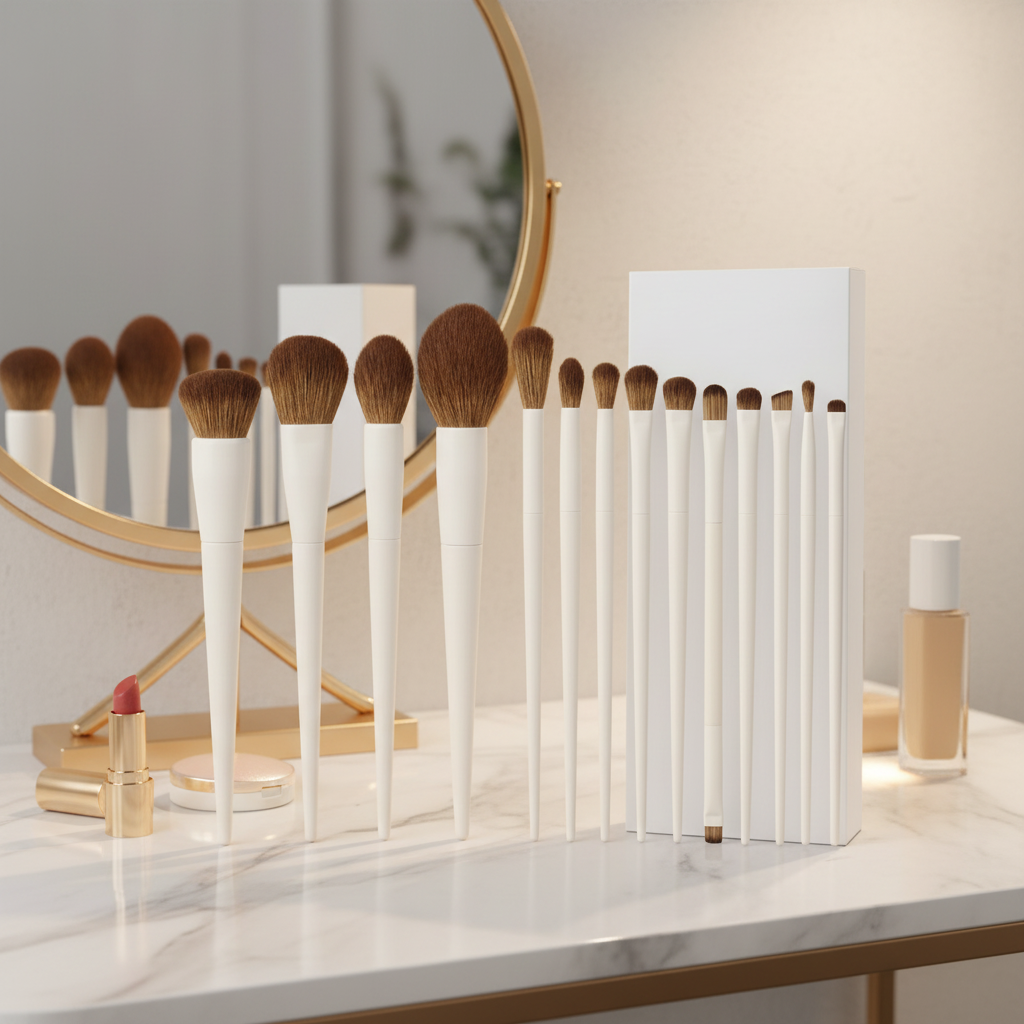 Custom Logo Private Label Portable Cosmetic Kit Nylon Hair Wood Handle 14 Pieces Makeup Brush Set