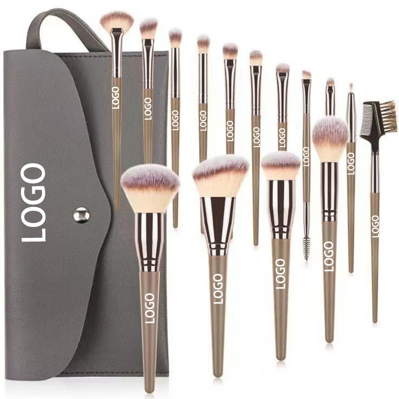 Portable Custom 15-Piece Vegan Makeup Brush Set With Bag Super Soft Bristles Low MOQ Orders For Face &amp; Eye Use