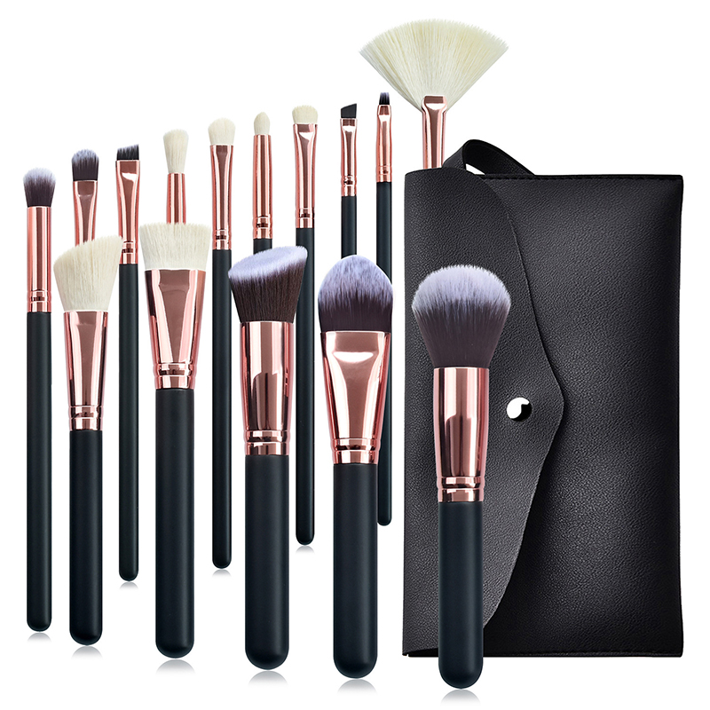 Wholesale 15-Piece Eco-Friendly Coffee Makeup Brush Set High Quality Fan Brushes Face Cheek Lips Eyebrow Pencil Mascara