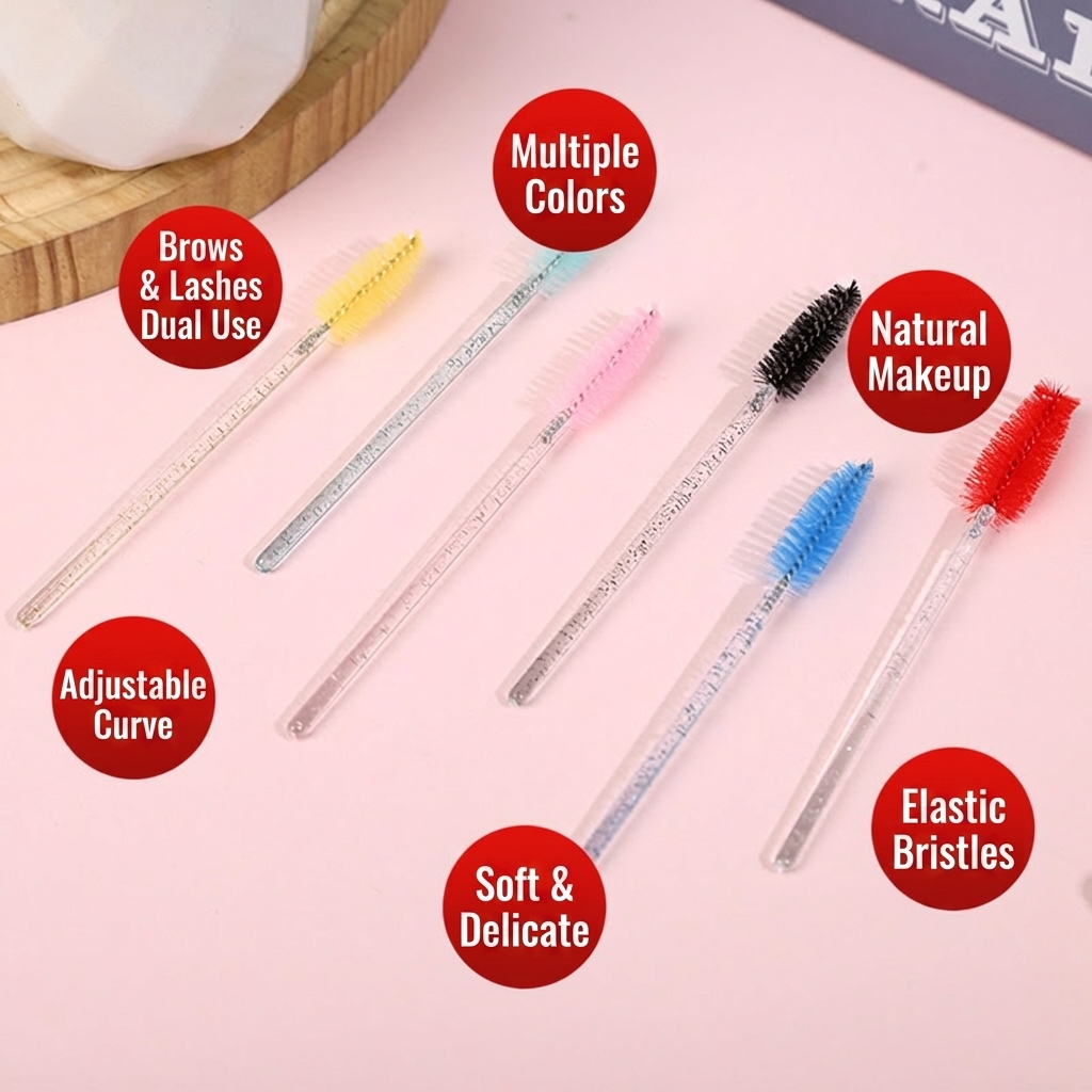 Disposable Crystal Rod Eyelash Spoolie Brush Beauty Tool for Mascara Wand Makeup Nylon Material