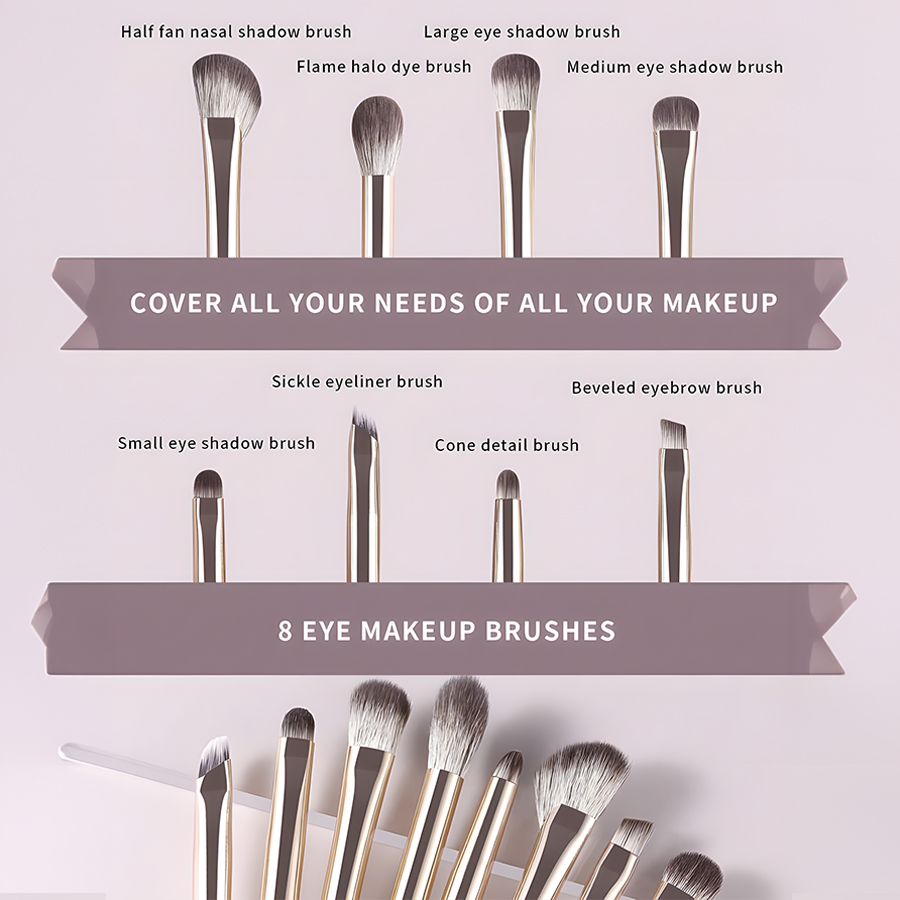 Portable Cosmetic Brush Set Gilt Eye Shadow Flat and Fan Brushes for Eyeliner Application Manufactured Wholesale