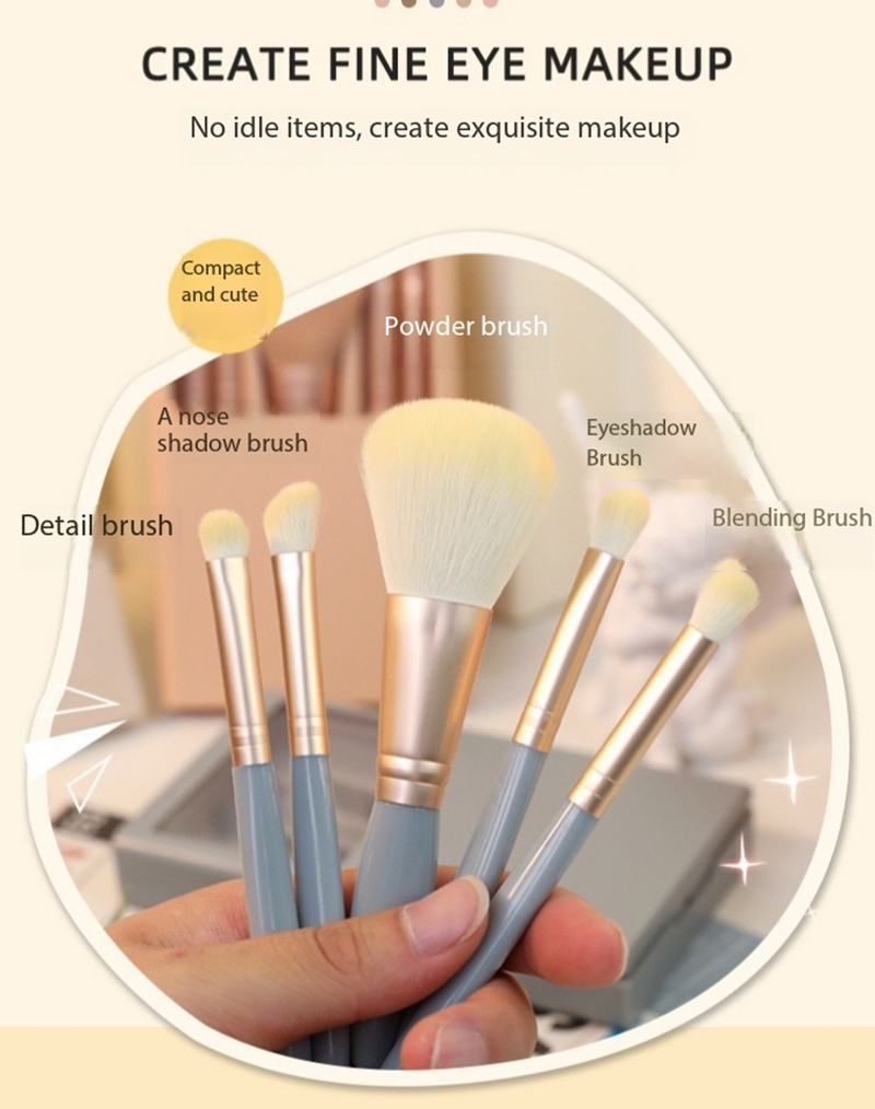 Mini Travel 5-Piece Makeup Brush Set Flat Brush Eyeliner Nylon Fan Eyebrow Pencil Lip Balm Concealer Face/Eye Shadow Tools