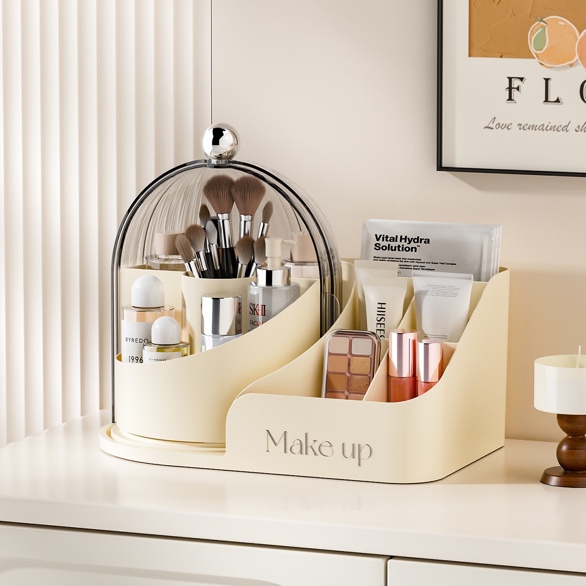 High-Style Minimalist Makeup Storage Box Transparent Rotating Makeup Brush Set Dustproof Cosmetic Storage Organizer Box