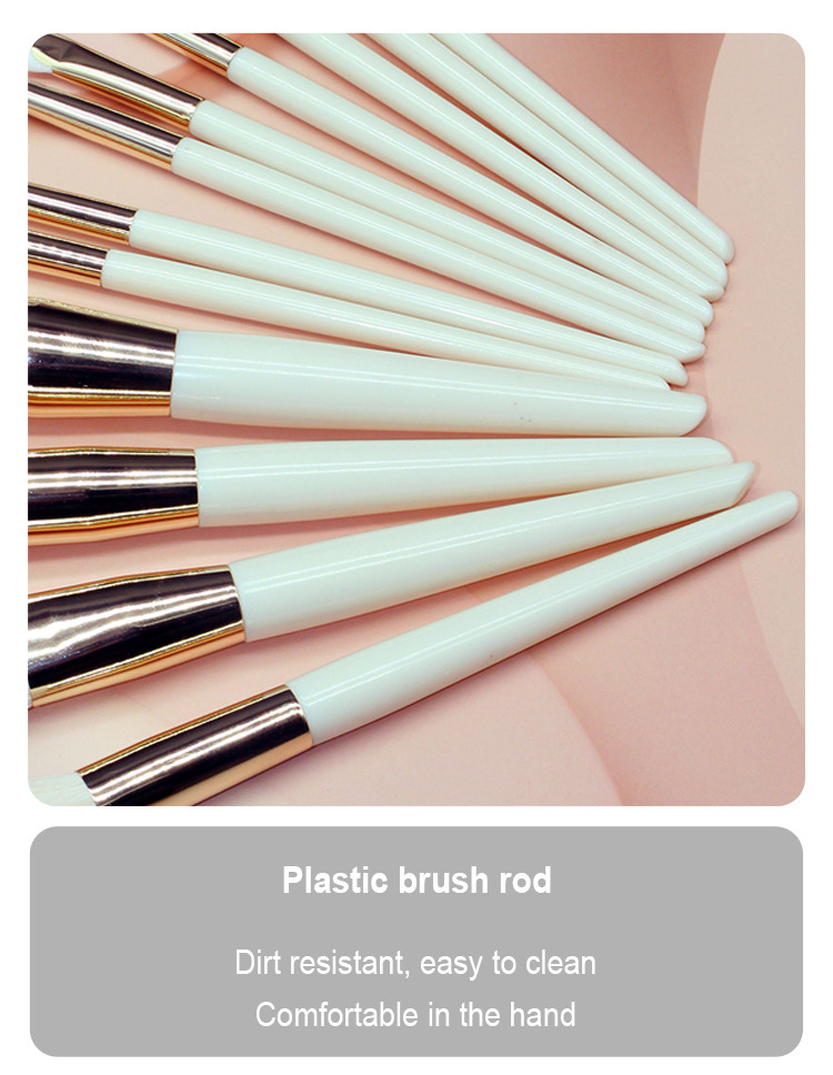 Beautichen 12PCS White with Gold Ferrule Travel-Ready Brush Set - Plush Beginner-Friendly Loose Powder Brushes Full Kit