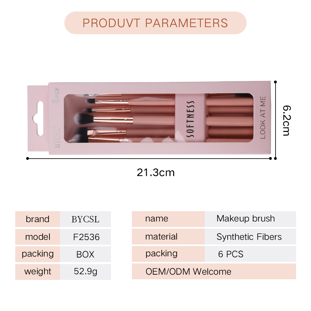 Eco-friendly Wooden Handle Synthetic Hair Custom logo Wholesale Supply 6-pieces pink Makeup Brush Set Eyes Eyeshadow Brush