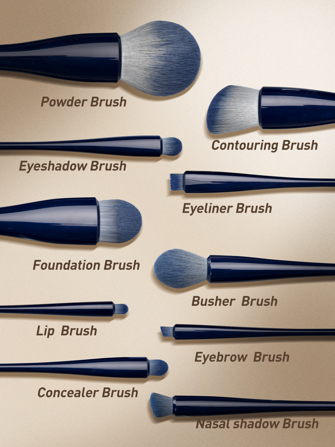 Good Quality Blue Makeup Brush Set Make-up Pinsel Set Blending Blusher Eyeshadow Loose Powder Makeup Kit Makeup Tools 10 in 1