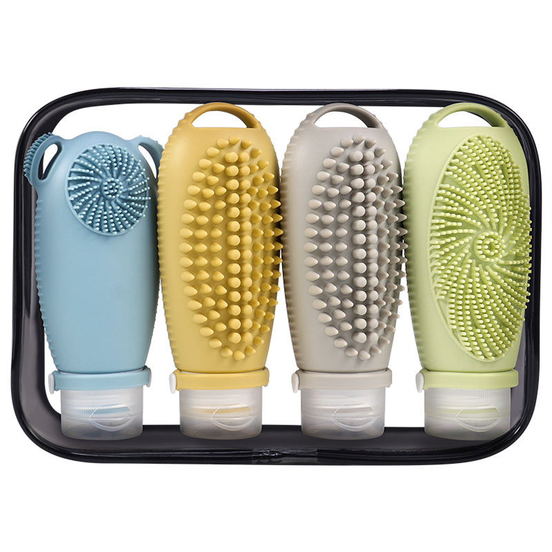 Luxury Brush-Shaped Custom Portable 100ml 4 in 1 Package Leakproof Empty Silicone Cosmetic Reusable Travel Shampoo Bottle Set