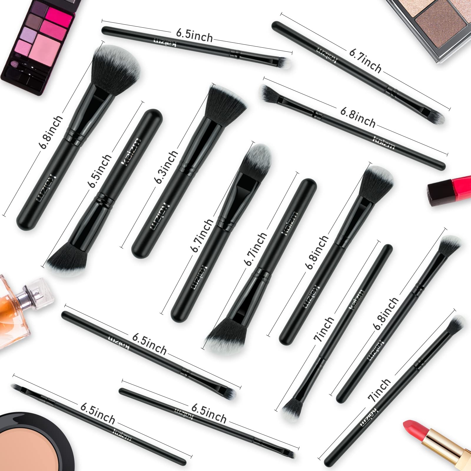 Cosmetic Makeup Brushes Set Portable Foundation Brush 15pcs Black Kabuki Eyeshadow Concealer Lash Blush Brush with Case