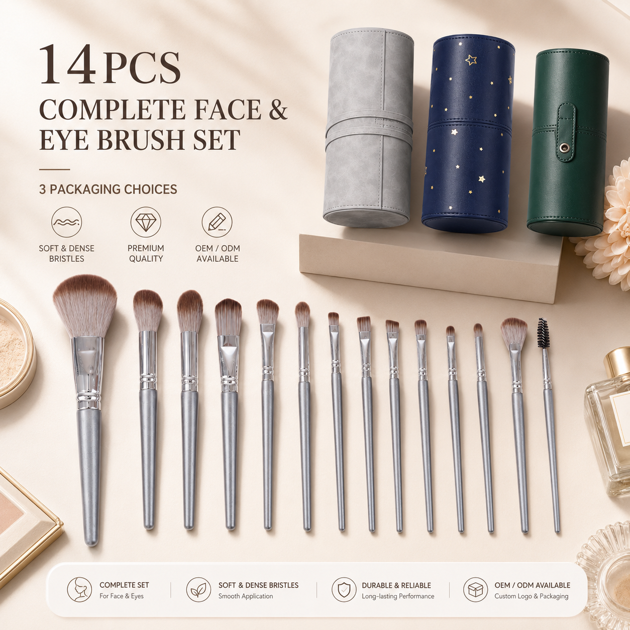 Luxury Portable 14Pcs Synthetic Hair OEM Professional Makeup Brushes With 3 Packaging Options Makeup Brush Set