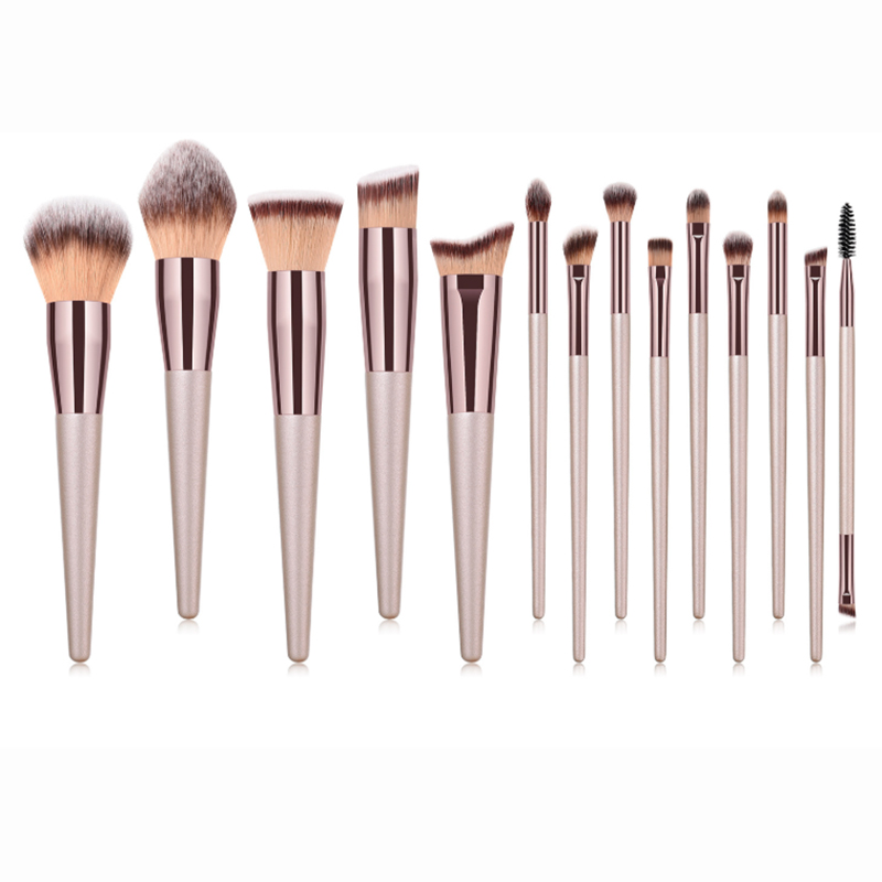 Ins Popular 14 in 1 Champagne Brushes Set Cosmetic Make up Brushes for Professional Artist Brown Bristles Brush Makeup