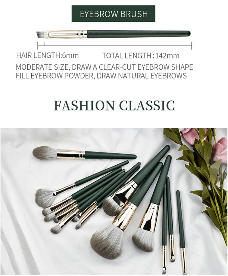 Private Label 14pcs Green Wooden Handle Cosmetic Makeup Brush Kits Natural Hair Vegan Makeup Brushes Set