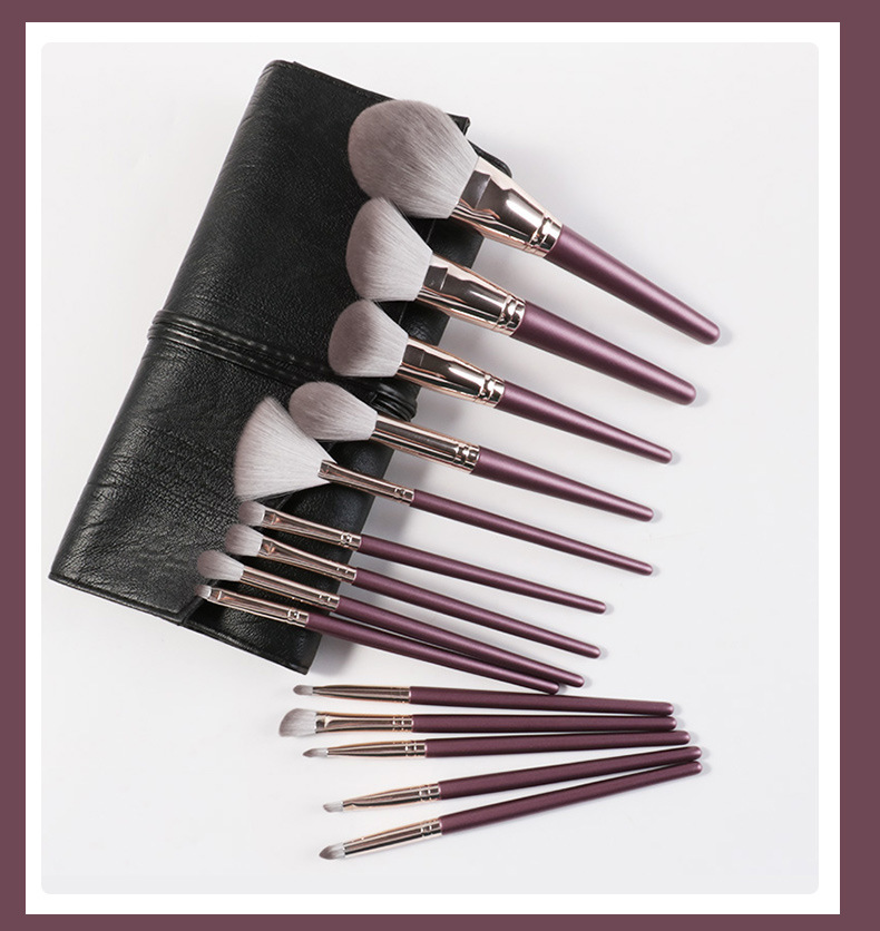 New Portable 14 PCS Make up Brushes Professional Private Label Luxury Vegan Purple Full Kit Makeup Brush Set with PU Bag