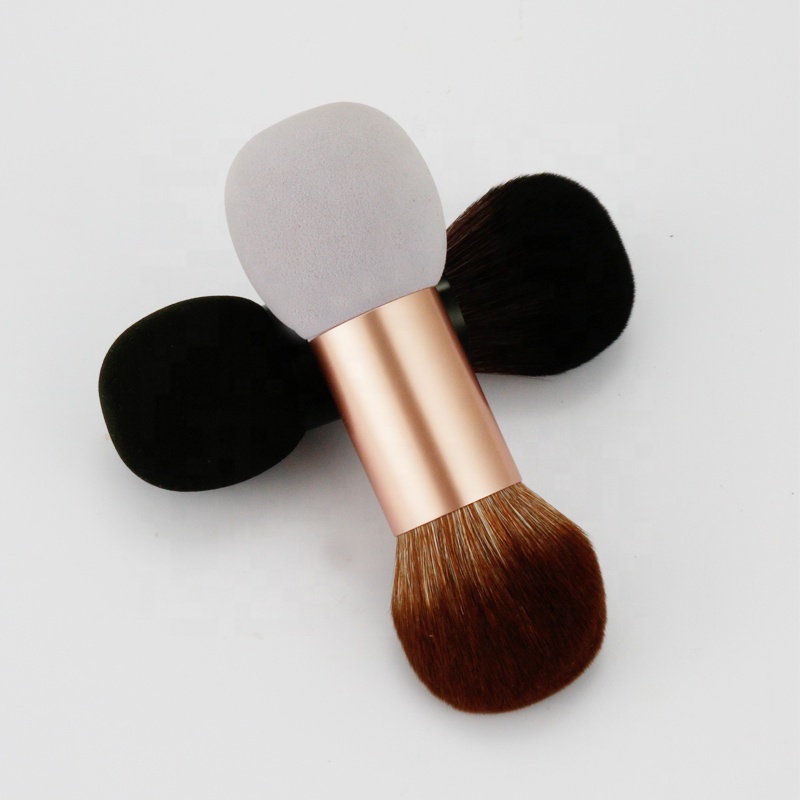 2 in 1 Dual End Double Head Blending Blush Brush Kit Makeup Powder Puff