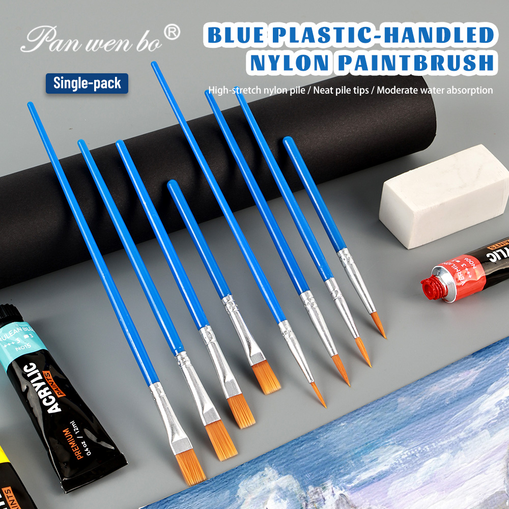 Art Supplies Manufacturers Custom Logo Nylon Handle Paintbrush Set Art Paint Brushes Professional Blue Paint Brushes
