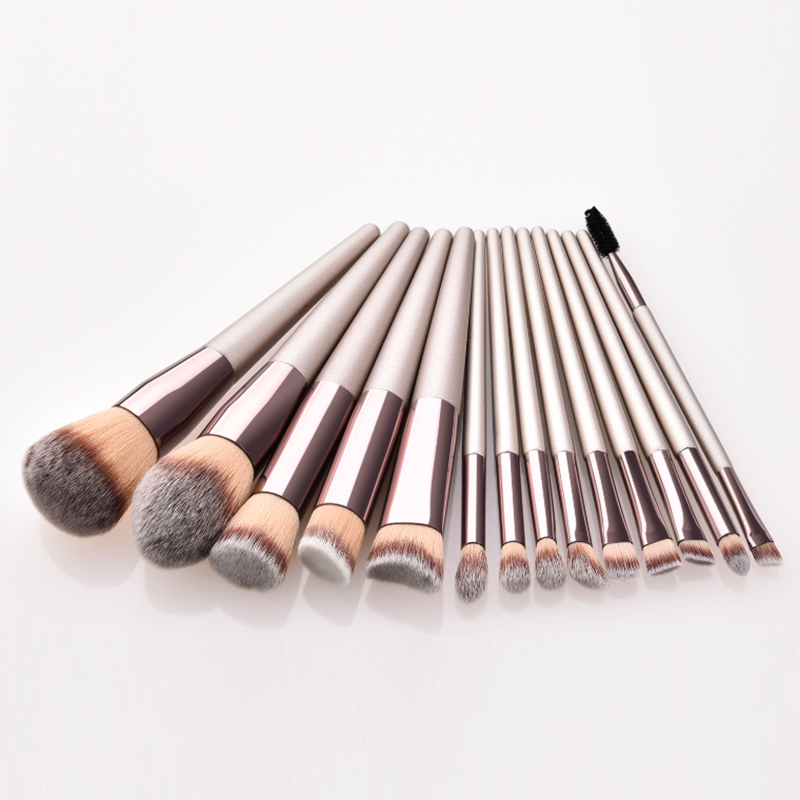 Ins Popular 14 in 1 Champagne Brushes Set Cosmetic Make up Brushes for Professional Artist Brown Bristles Brush Makeup