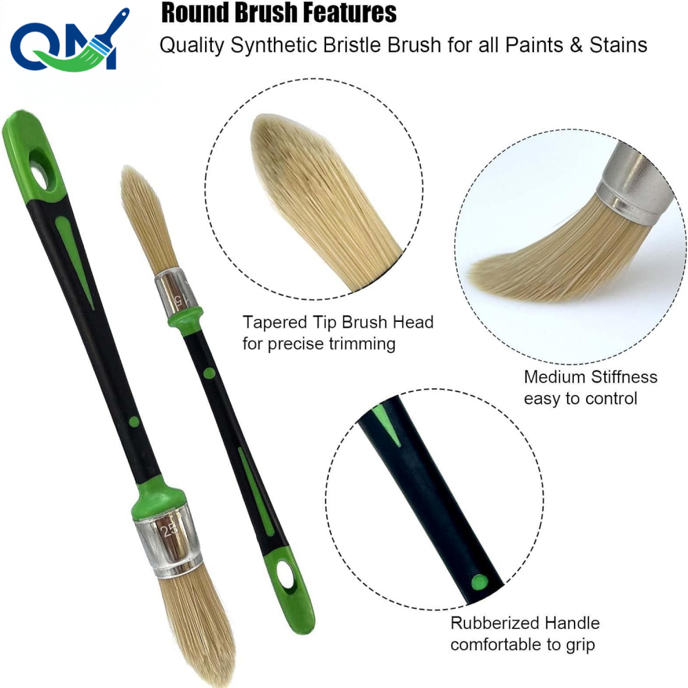 Custom Round-Head Artist Watercolor Paint Brushes With Nylon Hair And Rubber Handles Customized Color &amp; Logo For Detail Work