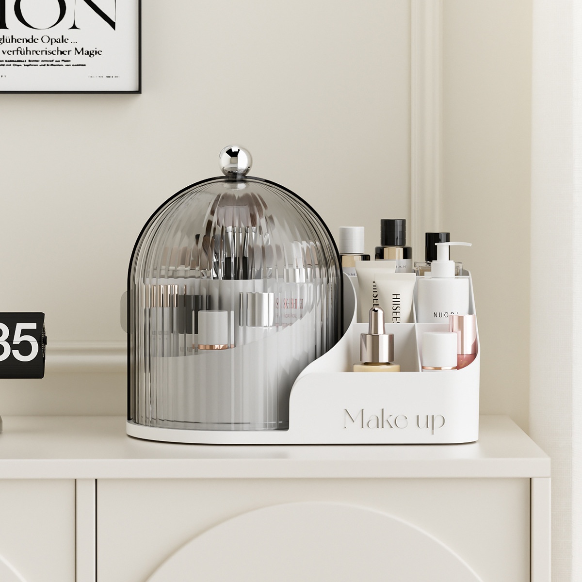 High-Style Minimalist Makeup Storage Box Transparent Rotating Makeup Brush Set Dustproof Cosmetic Storage Organizer Box