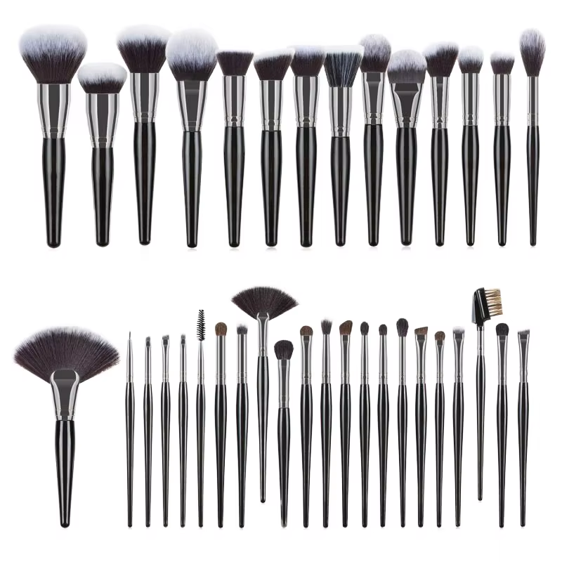 Professional Face Brush Large Powder Foundation Eyeshadow Synthetic Hair Wood Handle 1 Piece Black Makeup Brush Set