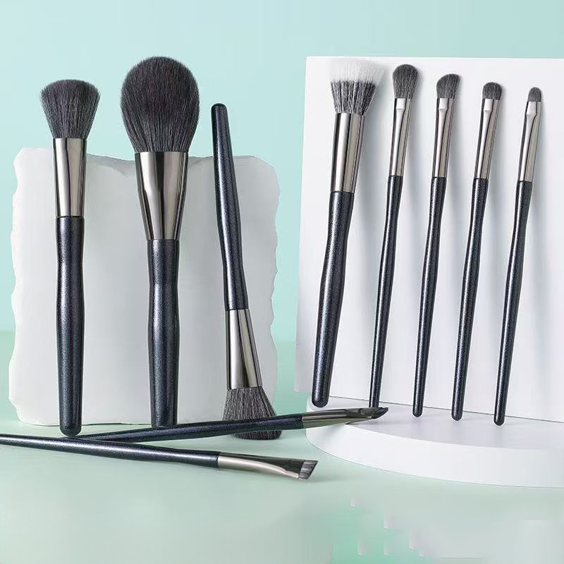 Wholesale 10-Piece Top Grade Synthetic Fibre Green Wooden Handle Eyeshadow Foundation Makeup Brush Set Facial Beauty Tool for