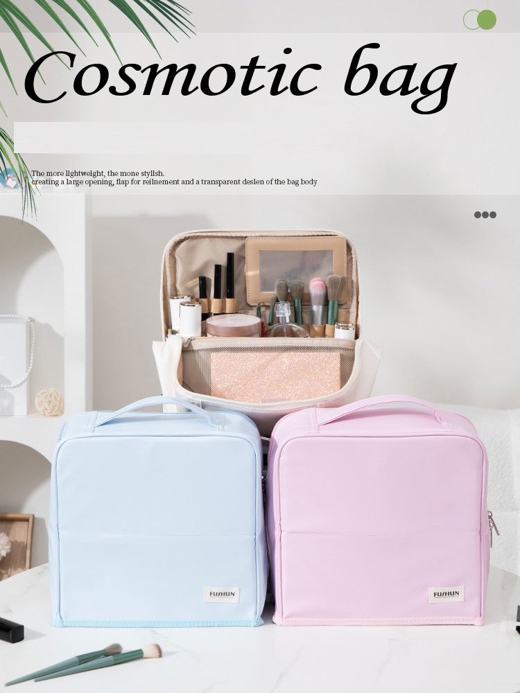 2026 Fashion Custom Waterproof Pu Travel Cosmetic Makeup Organizer Bag Pouch Skincare Storage Makeup Brush Set with Mirror
