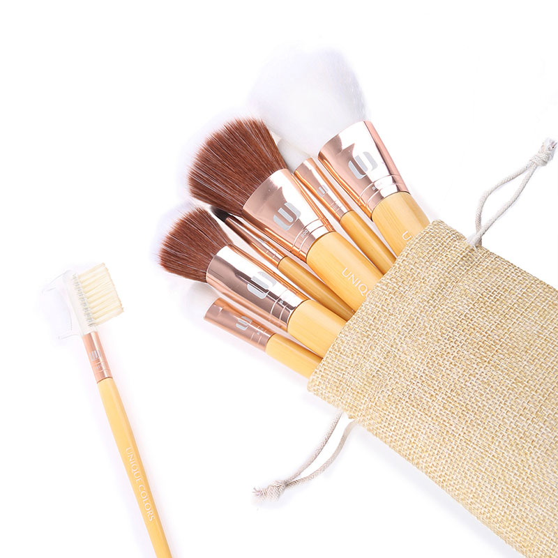 Factory Price Bamboo Handle Makeup Brush Set 7 Pcs Face and Eye Cosmetic Brushes Kit for Foundation Blusher Powder