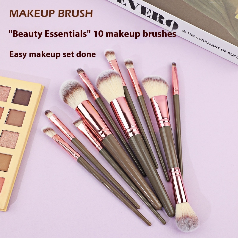 Professional Custom 10-Piece Makeup Brushes Set Powder Contouring Blush Brush Eye Shadow Eyebrow &amp; Lip Applicator Makeup Tools