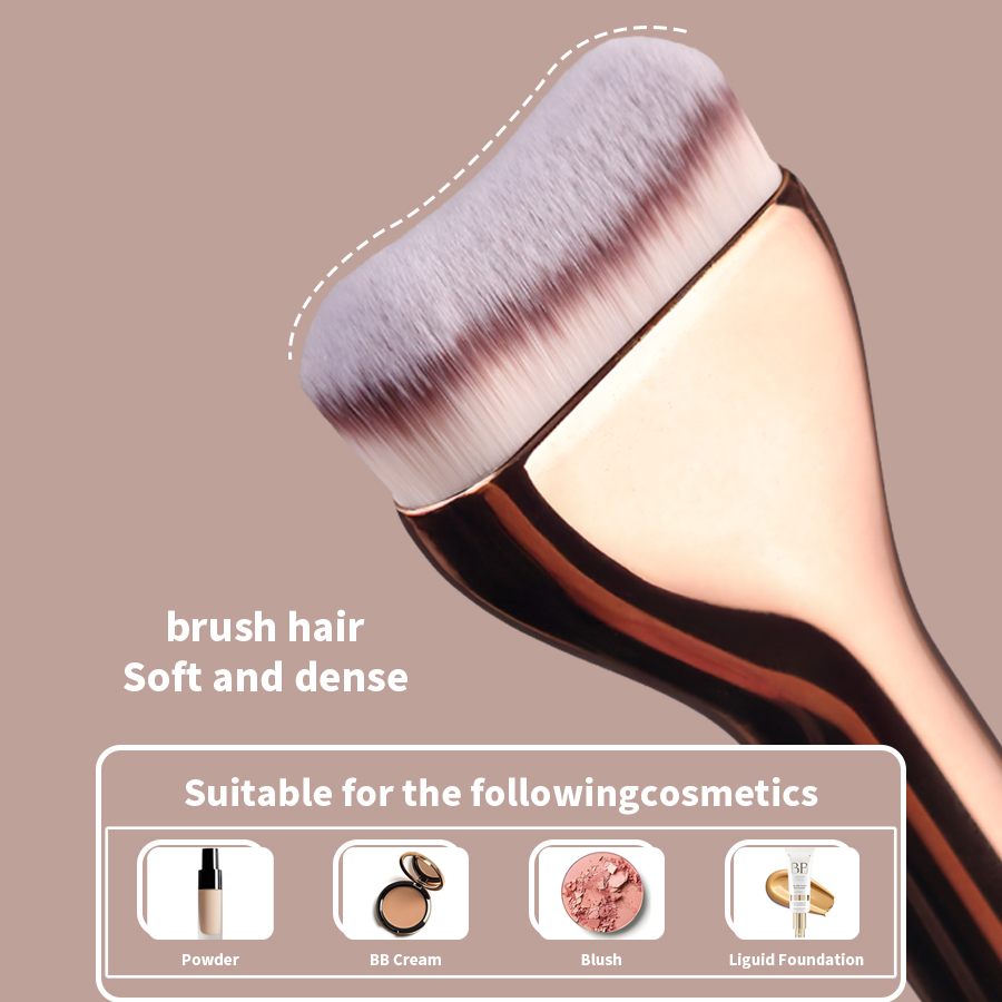 4Pcs Curved Foundation &amp; Contour Brushes Set with Premium Synthetic Hair Bristles Metal Rose Gold Handle for Face Makeup
