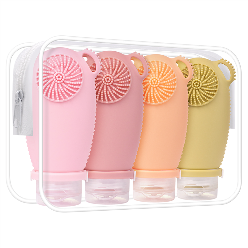 Luxury Brush-Shaped Custom Portable 100ml 4 in 1 Package Leakproof Empty Silicone Cosmetic Reusable Travel Shampoo Bottle Set