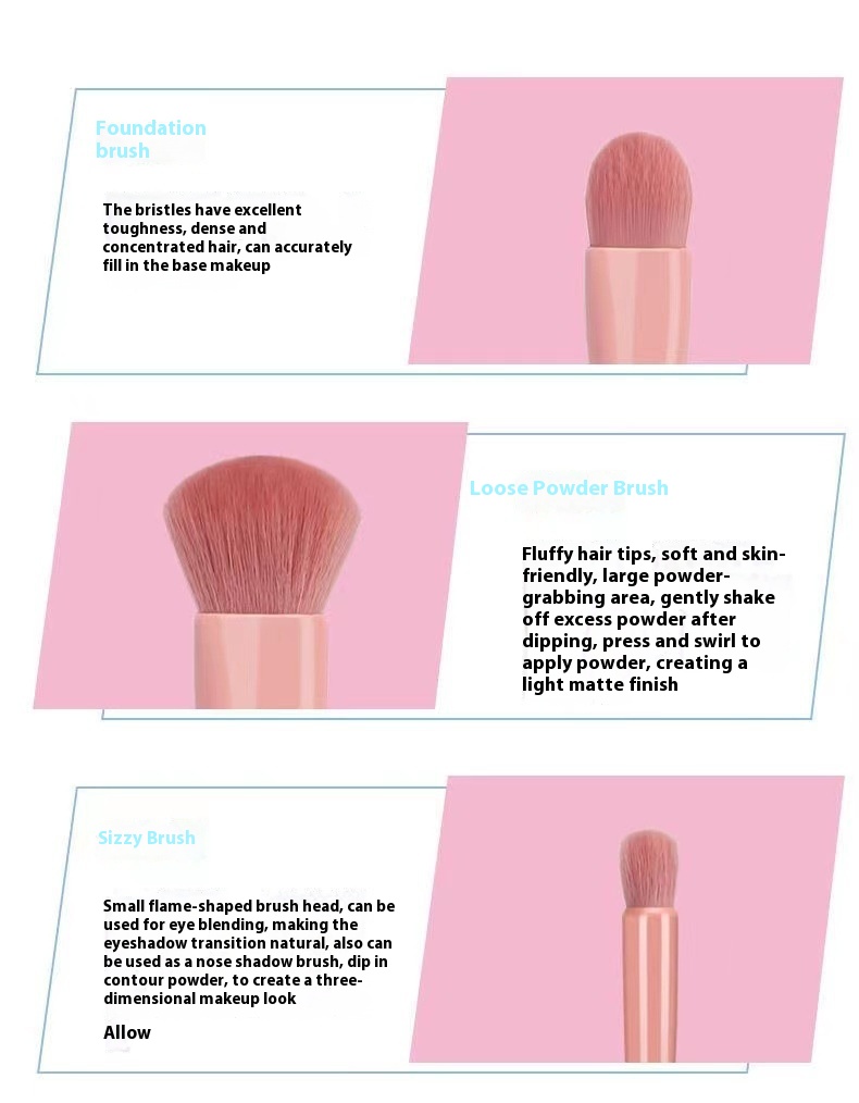 Multifunctional Portable Beauty Tools 5pcs Cosmetic Brush Set with Mirror Powder and Blush Brush for Face Application