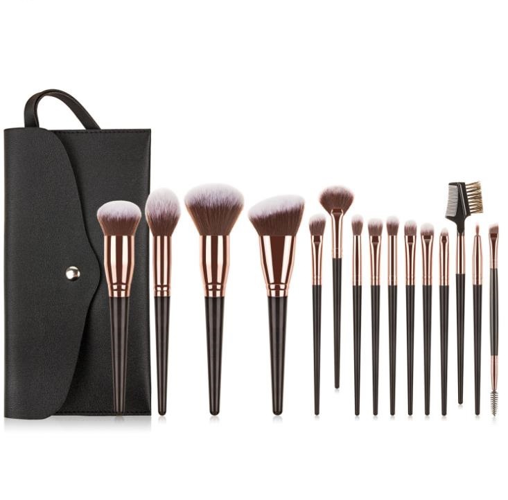 LOW MOQ Portable Vegan 15pcs Make up Brush Set Custom Powder Foundation Eyes Brushes Makeup Brushes Kit with Bag
