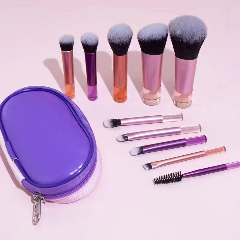 Travel Friendly 10 PCS Vegan Soft Synthetic Makeup Brush Set Cosmetic Brushes Collection Full Face Makeup Brush Kit with PU Bag