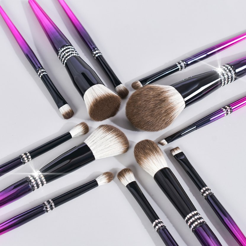 Gradual Changing Violet Makeup Brush Set Luxury Soft Hairbrush Jewelled High Quality Glitter OEM Cosmetic Brush Set