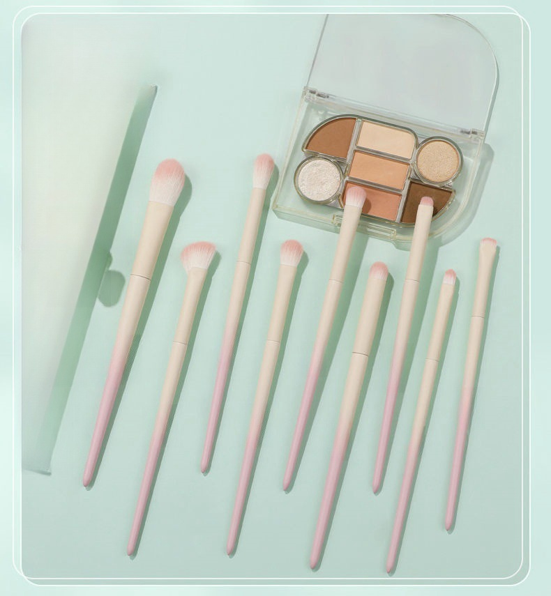 Beautichen New 9PCS Milky Apricot Eyeshadow/Concealer/Eyeliner Brush Set - Beginner-Friendly Sleek Cosmetic Brushes Kit
