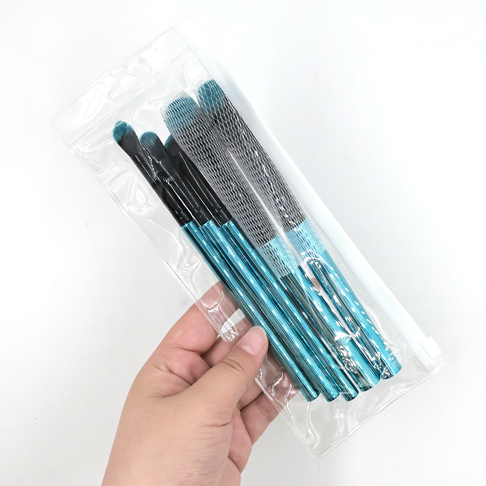 MD Professional Cosmetic Brushes Set 5pcs Soft Synthetic Blue Makeup Brush for Face Eyeshadow Eyeliner Eyebrow Blending