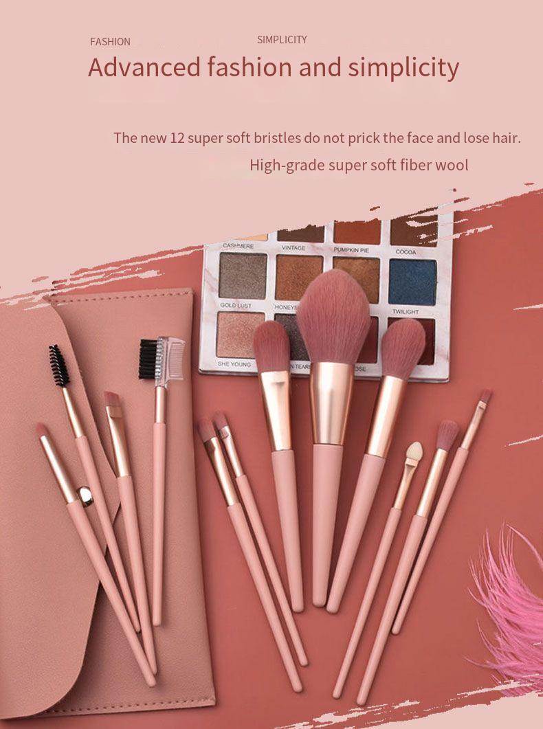 12-Piece Pink Makeup Brush Set Soft Loose Powder Foundation Brushes Beginner-Friendly Eye Shadow Beauty Makeup Tools