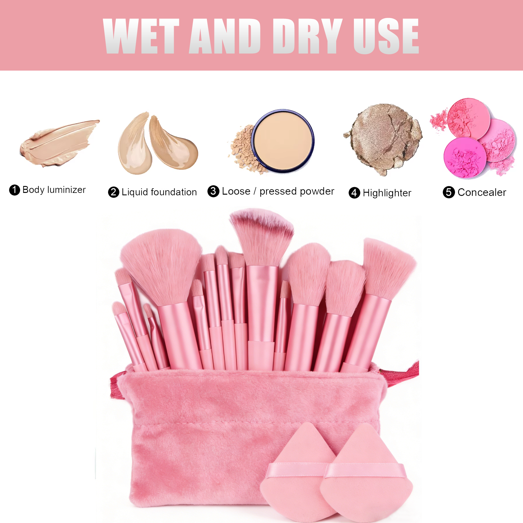 Pink 13pcs High Quality Makeup Brushes Makeup Brush Set Professional Makeup Brushes Natural Makeup Brush Kabuki Makeup Brush Set