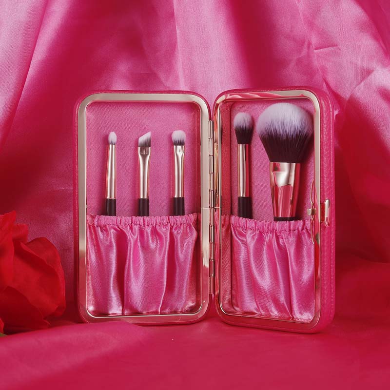 Travel Design Simple Customized Portable Private Label Mini Makeup Brush Set With Pink Makeup Brush Box Case Cosmetics Pouch