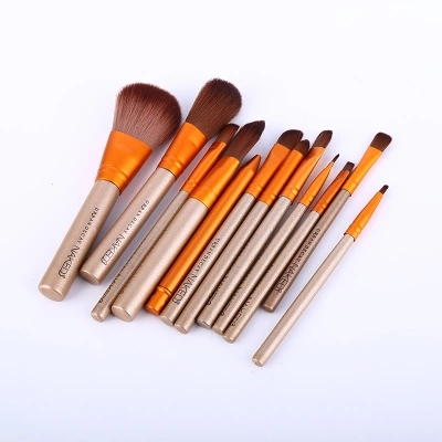 Portable Metal Box 12 Pieces Makeup Brushes for Daily Beauty Wood Handle Makeup Brush Set with Original LOGO