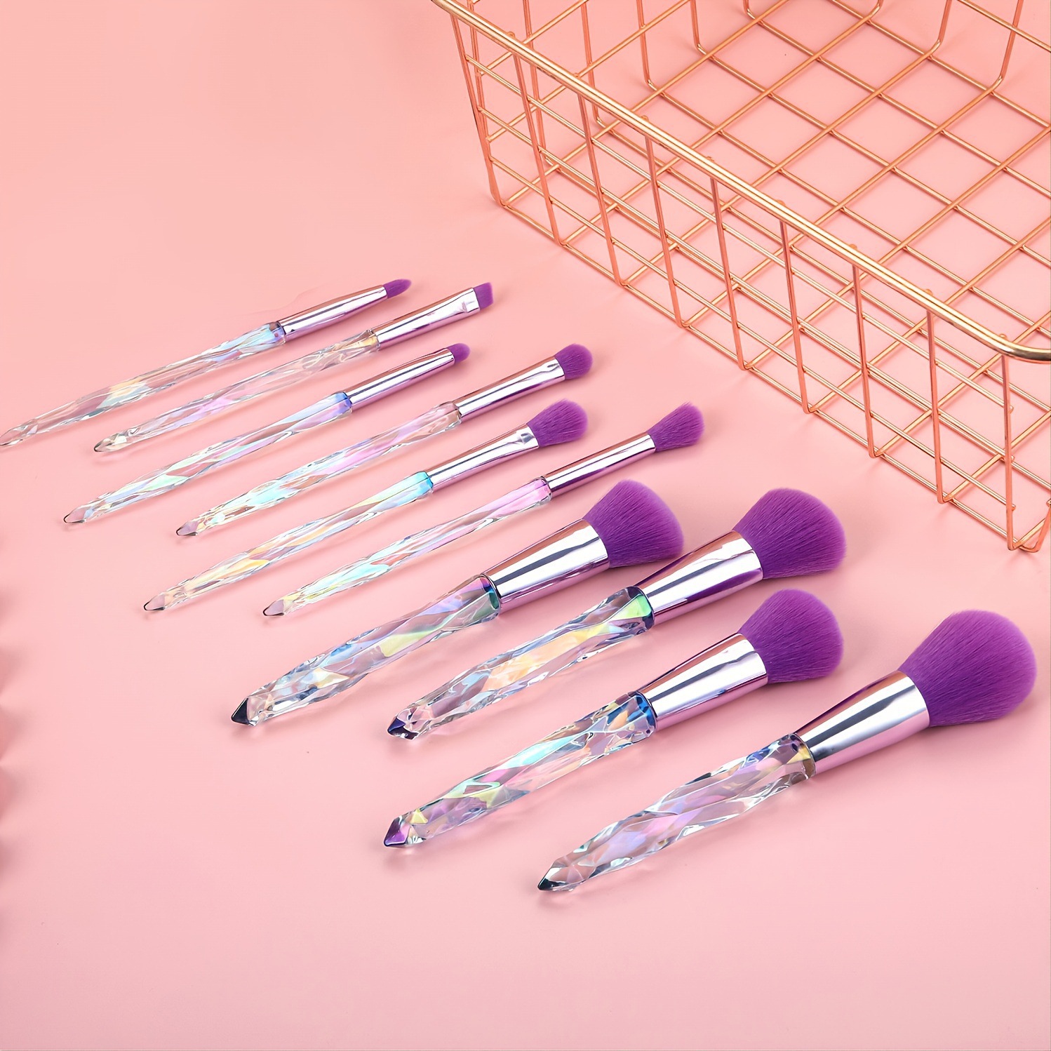 10-Piece Makeup Brushes High Quality Synthetic Bristles Crystal Handle Foundation Face Lip Eye Brush Set Professional Kit