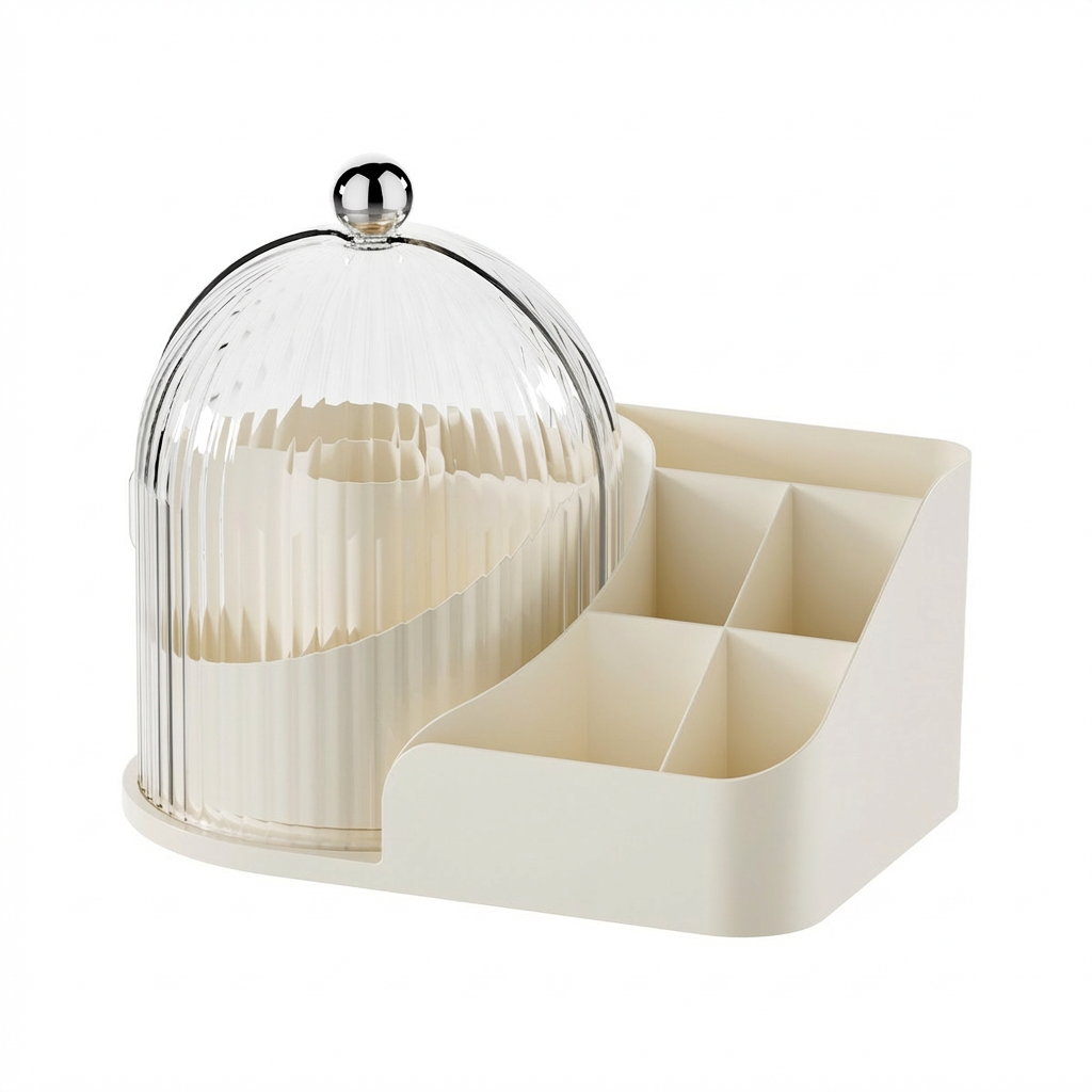 Makeup Storage Box Transparent Rotating Makeup Brush Set Dust-Proof Compartmentalized Lipstick &amp; Eyebrow Pencil Desk Organizer