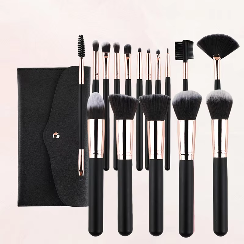 16 Piece Professional Makeup Brush Set Wooden Handle Face Foundation Powder Eye Shadow Lip Cosmetic Brushes Travel Kit